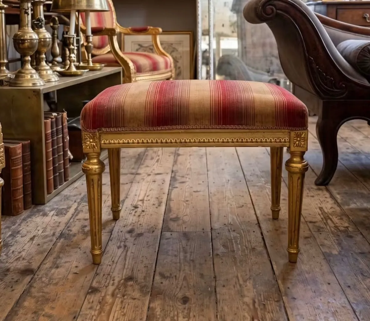 Gilt gold old carved wood stool. - Image 1
