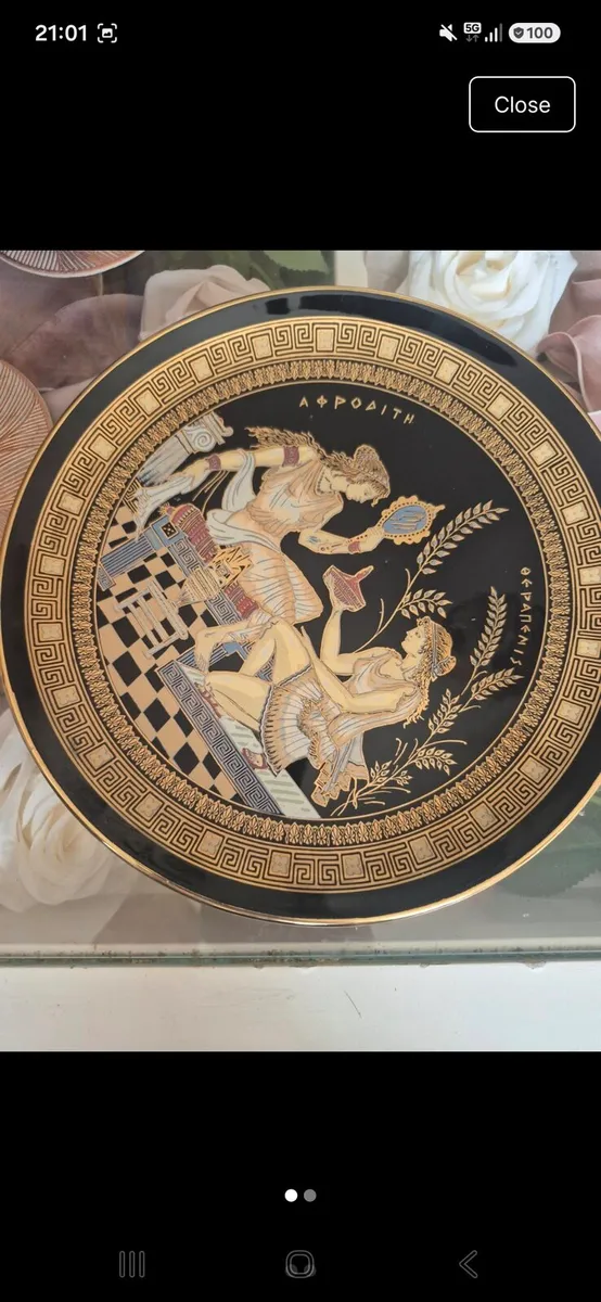 Black and Gold Antique Ceramic hand made Greek pla - Image 1