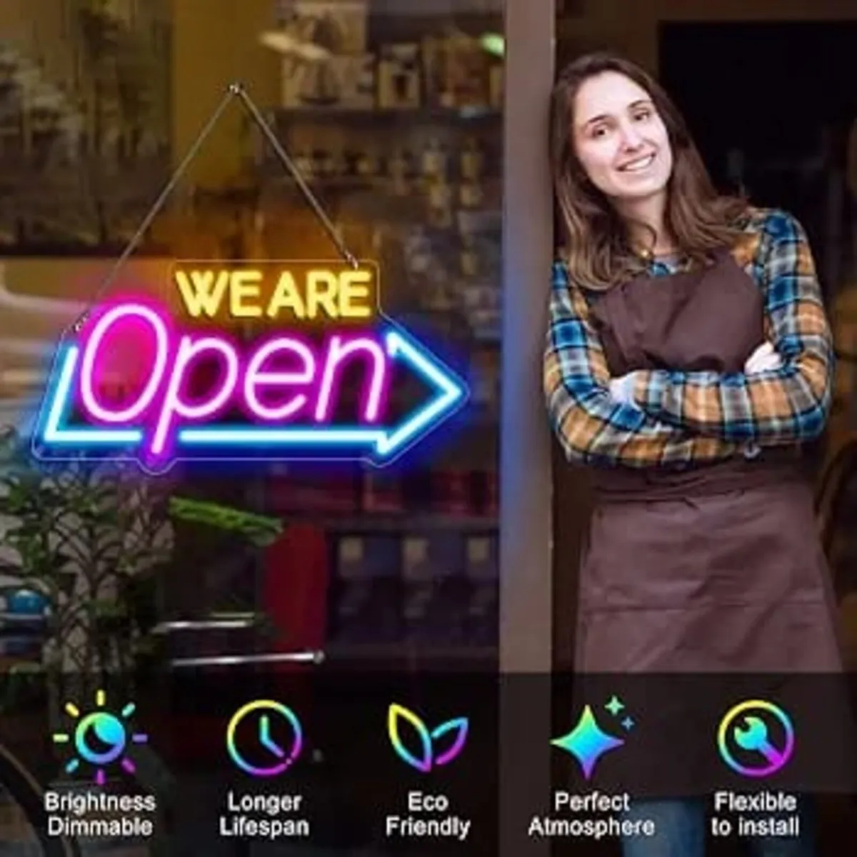 LED Neon WE ARE Open Sign, 16" x 7.8" Open Sign fo - Image 4