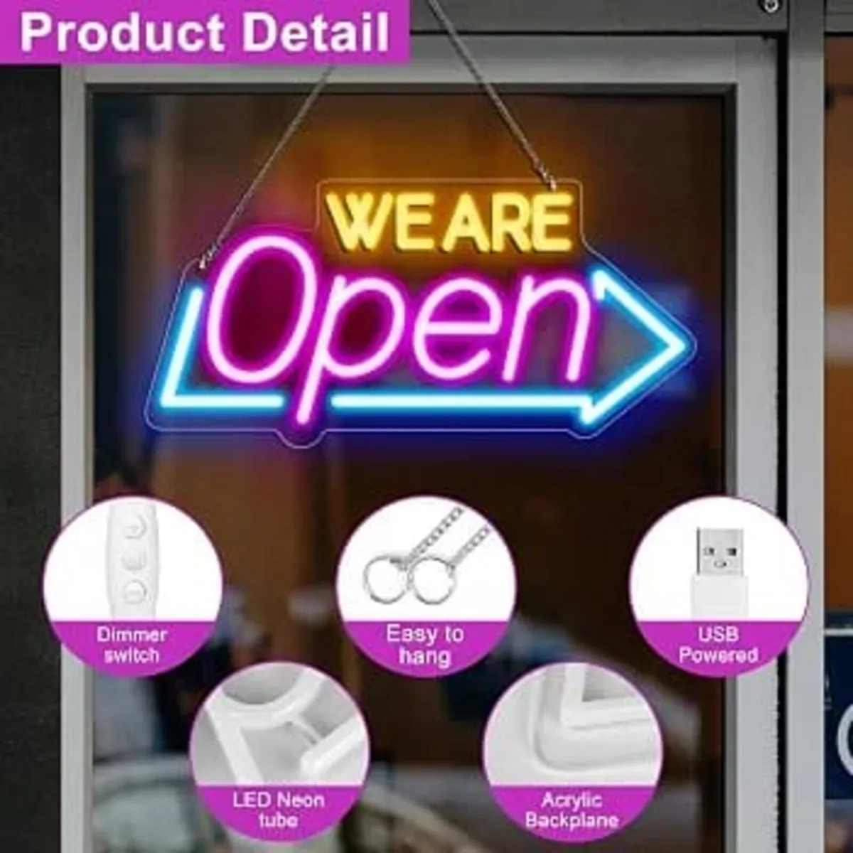LED Neon WE ARE Open Sign, 16" x 7.8" Open Sign fo - Image 2