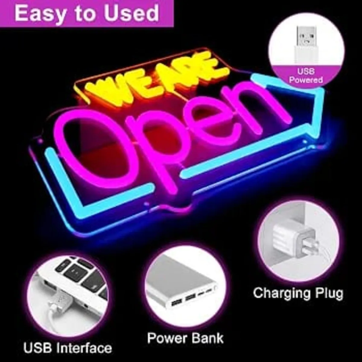 LED Neon WE ARE Open Sign, 16" x 7.8" Open Sign fo - Image 3