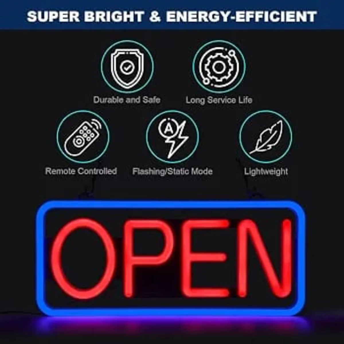 X-Large LED Brighter Neon Open Sign, 54.6x24.1CM, - Image 4