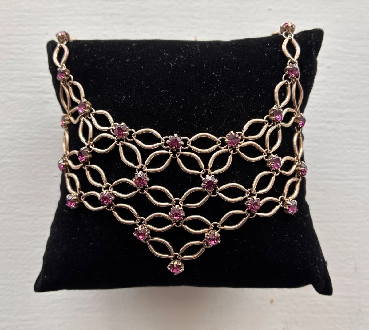 Vintage Art Deco Amethyst Purple Rhinestone Lattic - Image 1