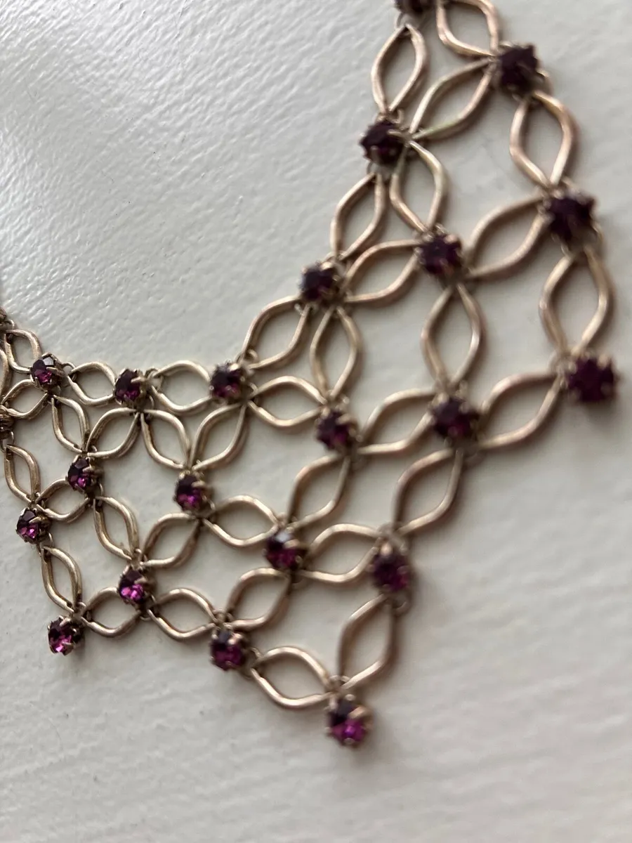 Vintage Art Deco Amethyst Purple Rhinestone Lattic - Image 2