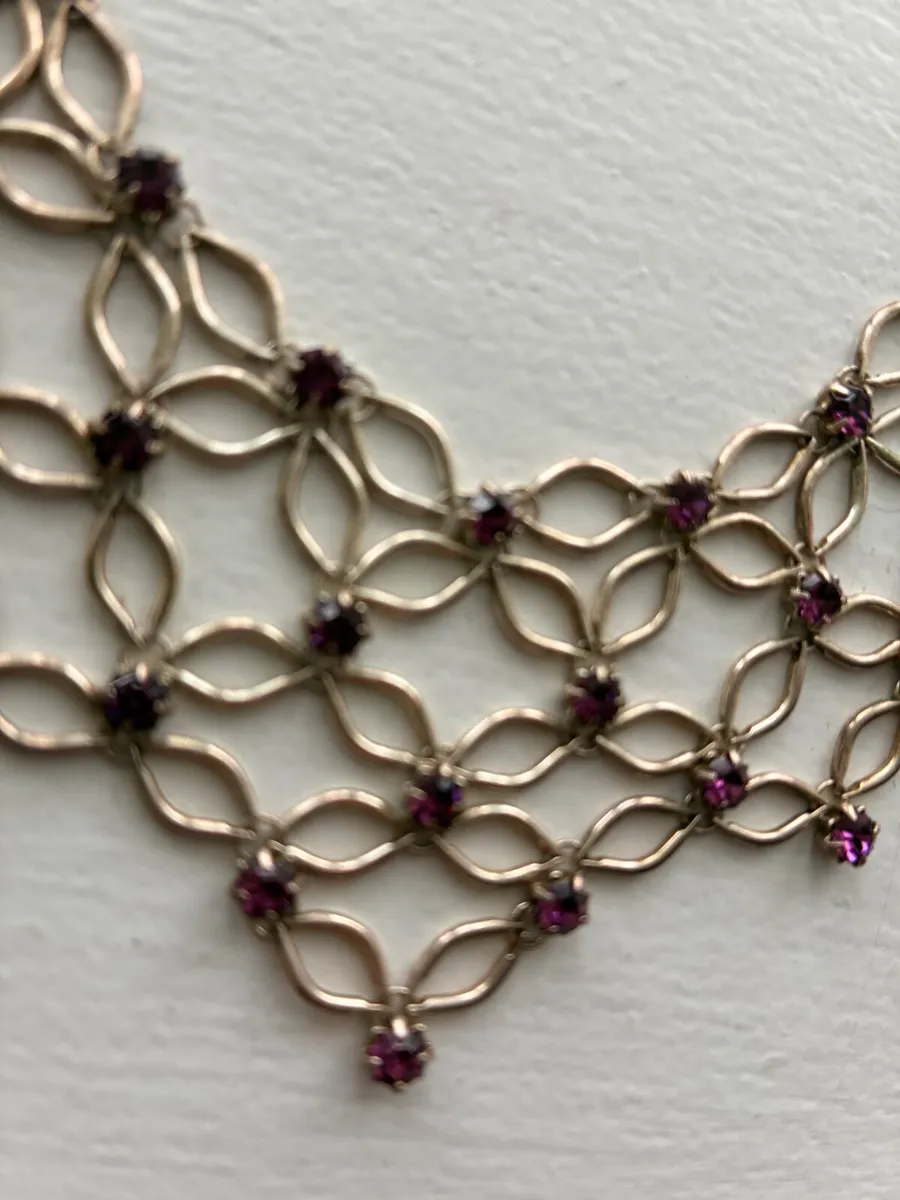 Vintage Art Deco Amethyst Purple Rhinestone Lattic - Image 4