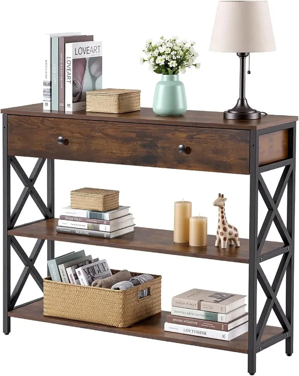 Industrial Console Table with Drawer,2 Storage She - Image 1