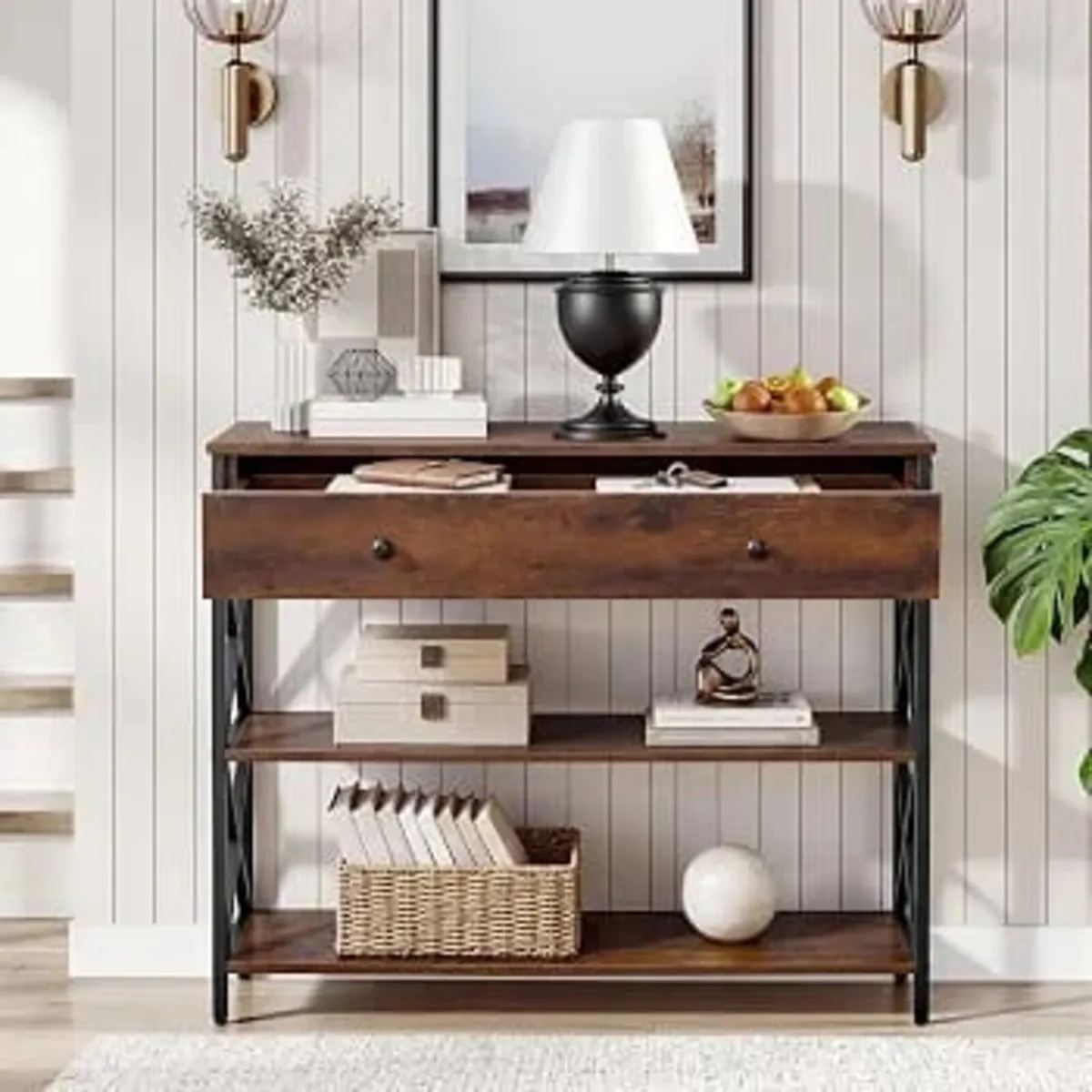 Industrial Console Table with Drawer,2 Storage She - Image 3