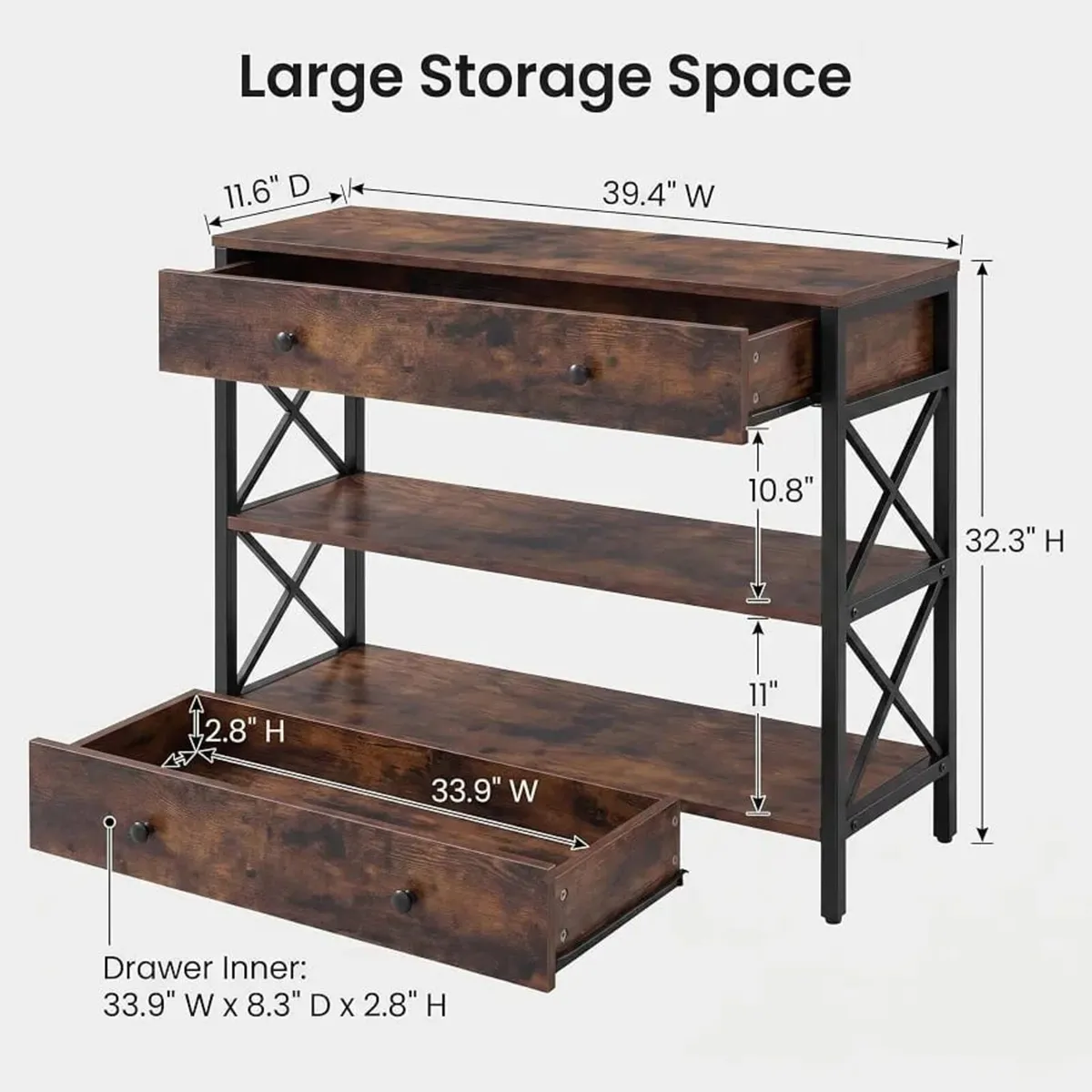 Industrial Console Table with Drawer,2 Storage She - Image 4