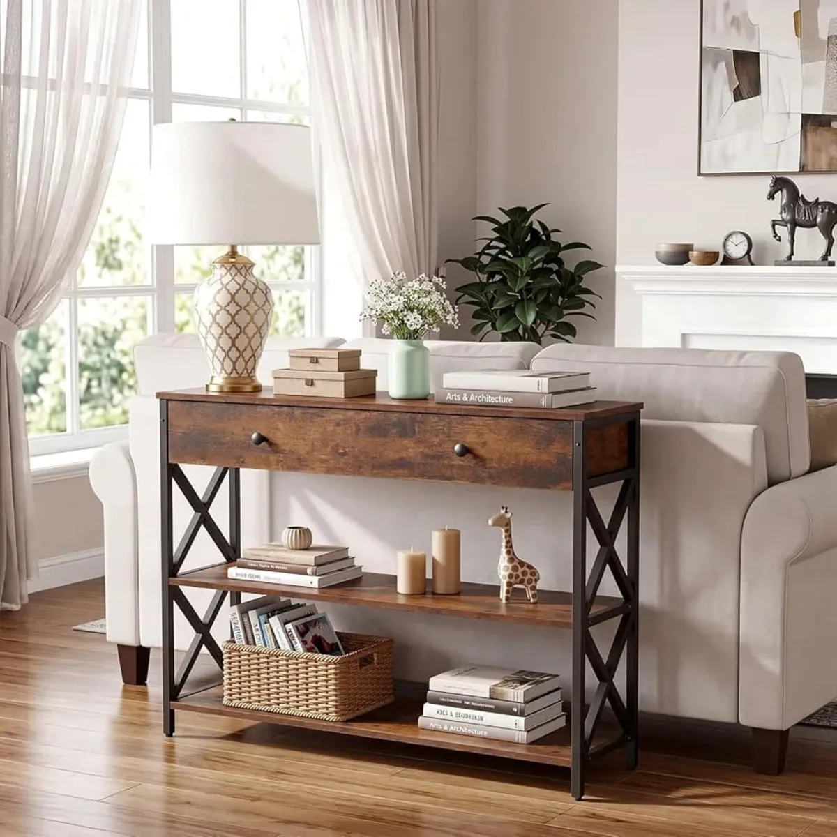 Industrial Console Table with Drawer,2 Storage She - Image 2