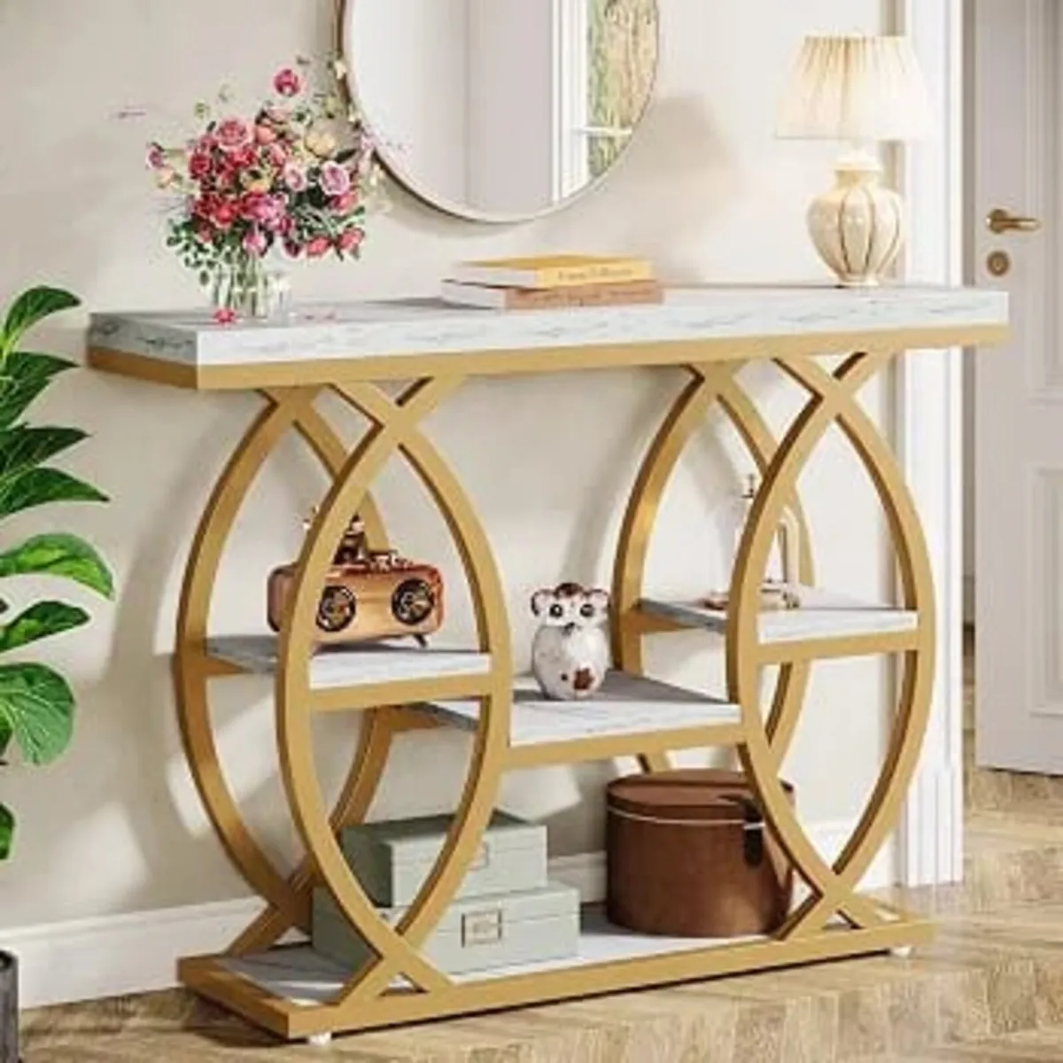 100cm Console Table, Industrial 4-Tier Sofa Table - Image 1