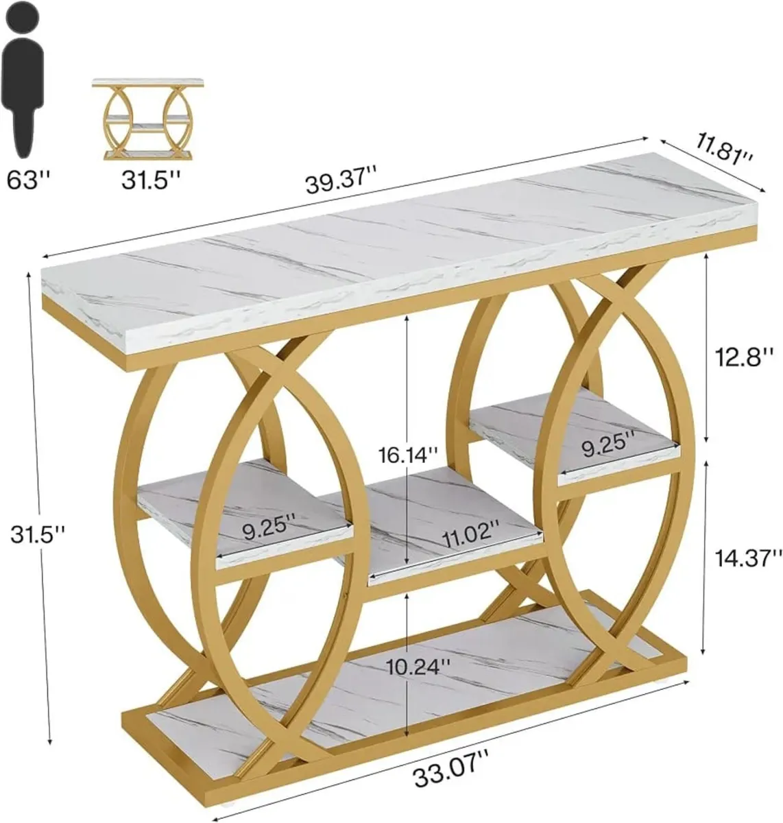 100cm Console Table, Industrial 4-Tier Sofa Table - Image 4