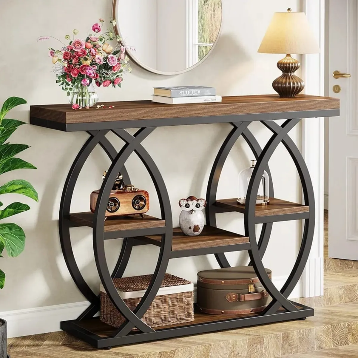100cm Console Table, Industrial 4-Tier Sofa Table - Image 1