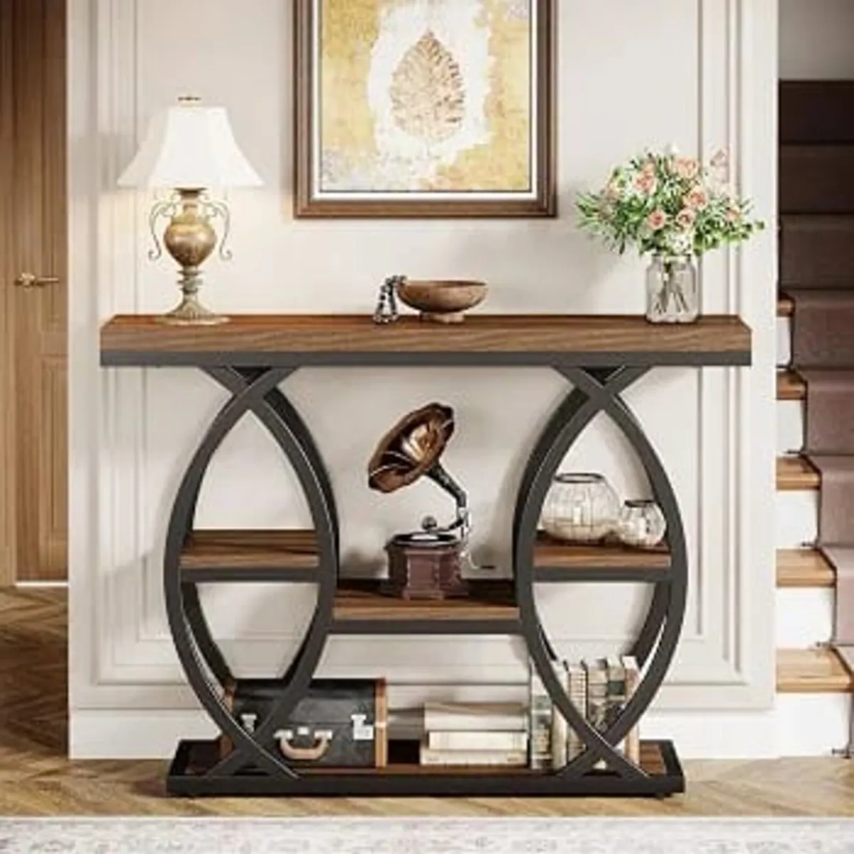 100cm Console Table, Industrial 4-Tier Sofa Table - Image 2