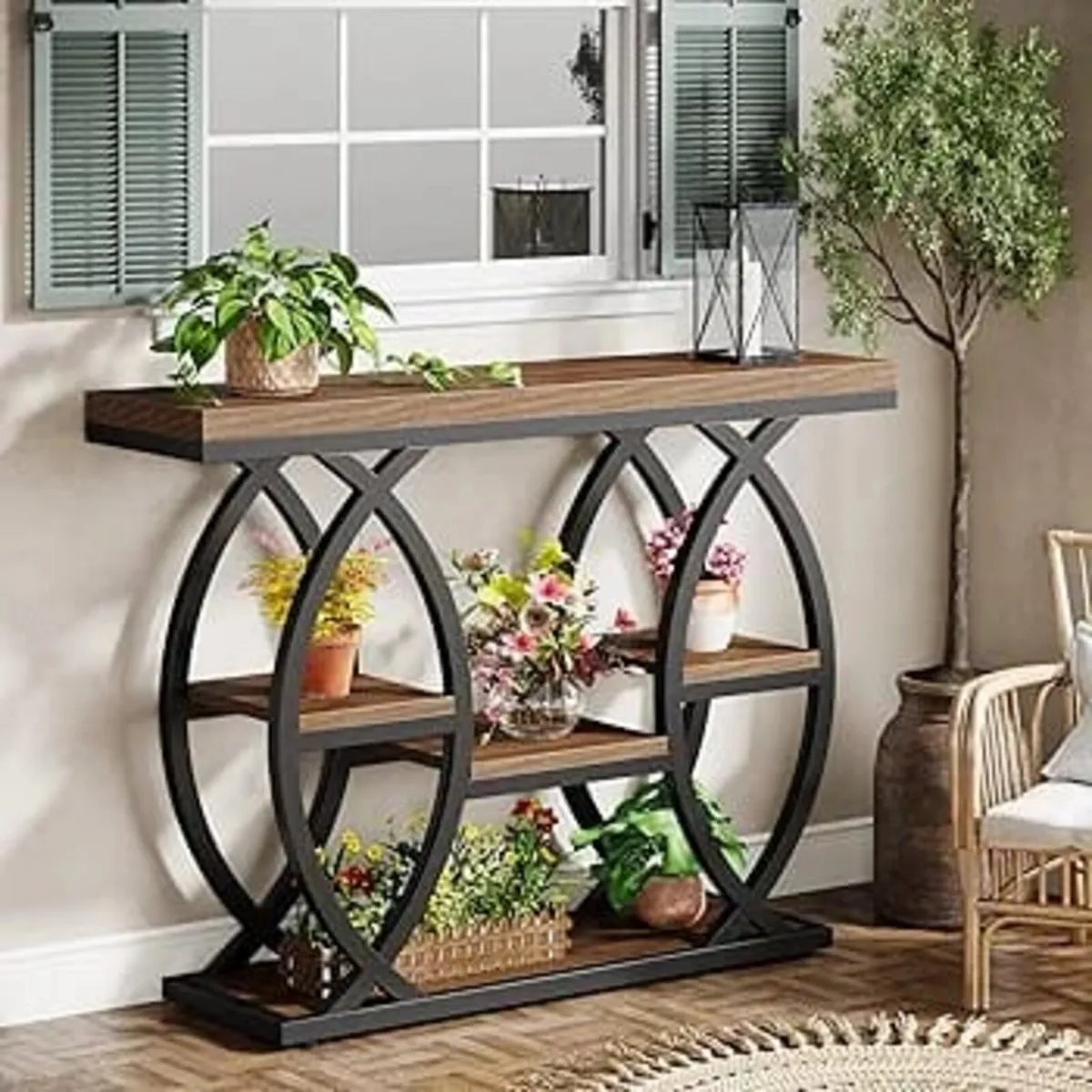 100cm Console Table, Industrial 4-Tier Sofa Table - Image 4