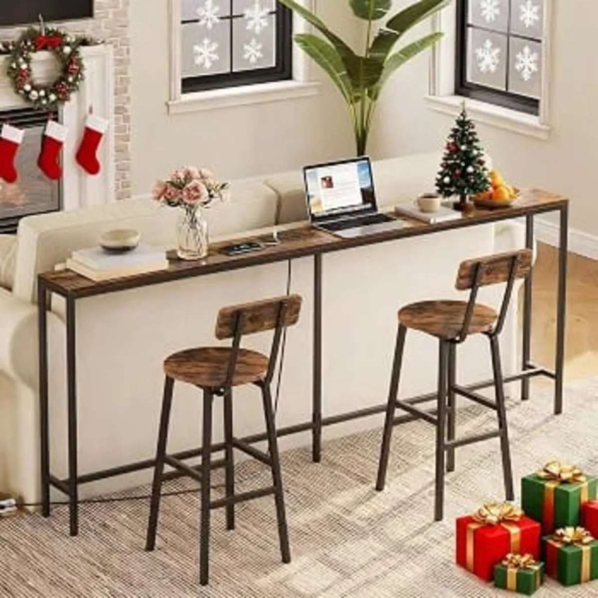 Console Table with Power Outlet, 200 cm Narrow Sof - Image 2