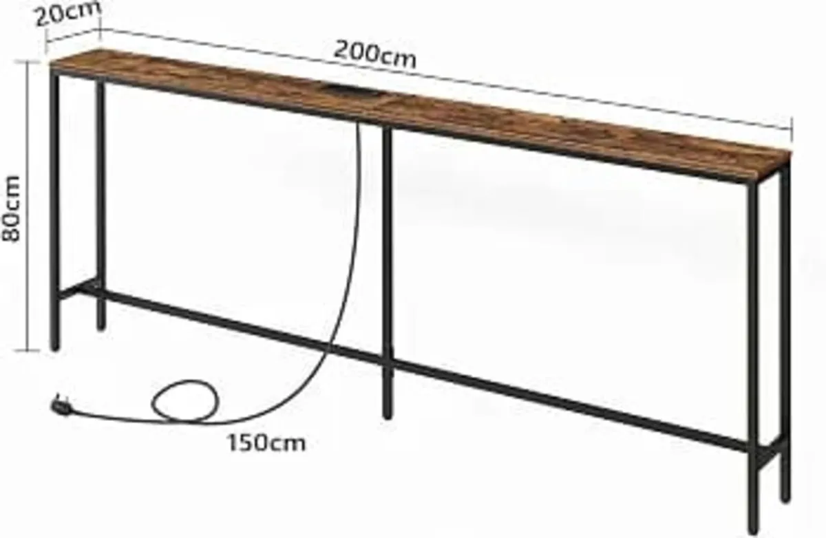 Console Table with Power Outlet, 200 cm Narrow Sof - Image 3
