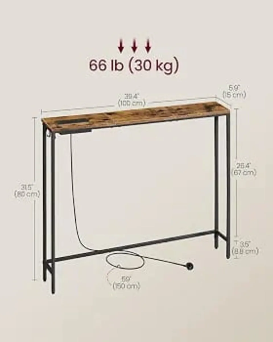 Console Table with Power Outlet, 100 x 15 x 80 cm - Image 3