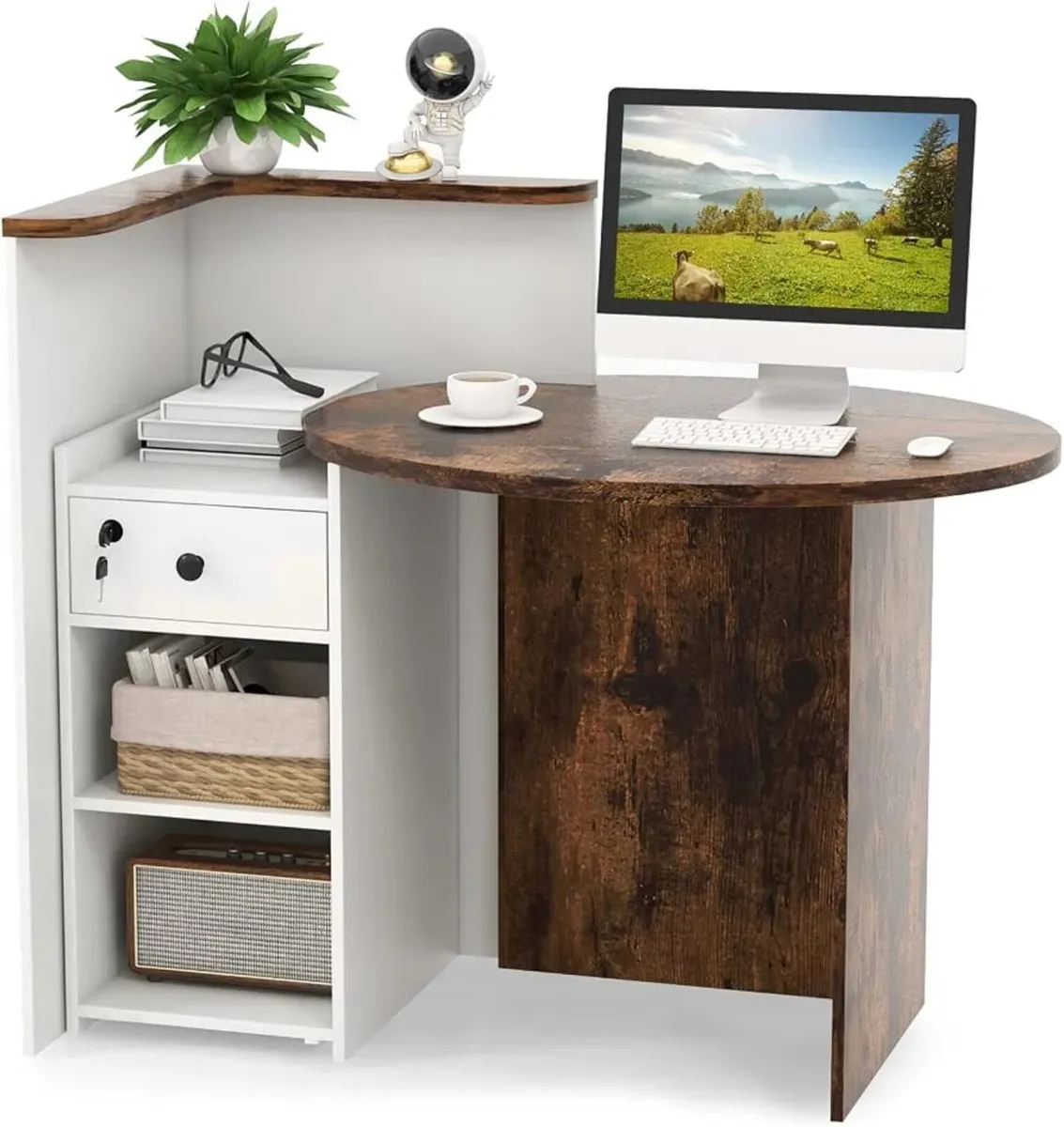Reception Desk, Front Counter Desk with Lockable D - Image 1