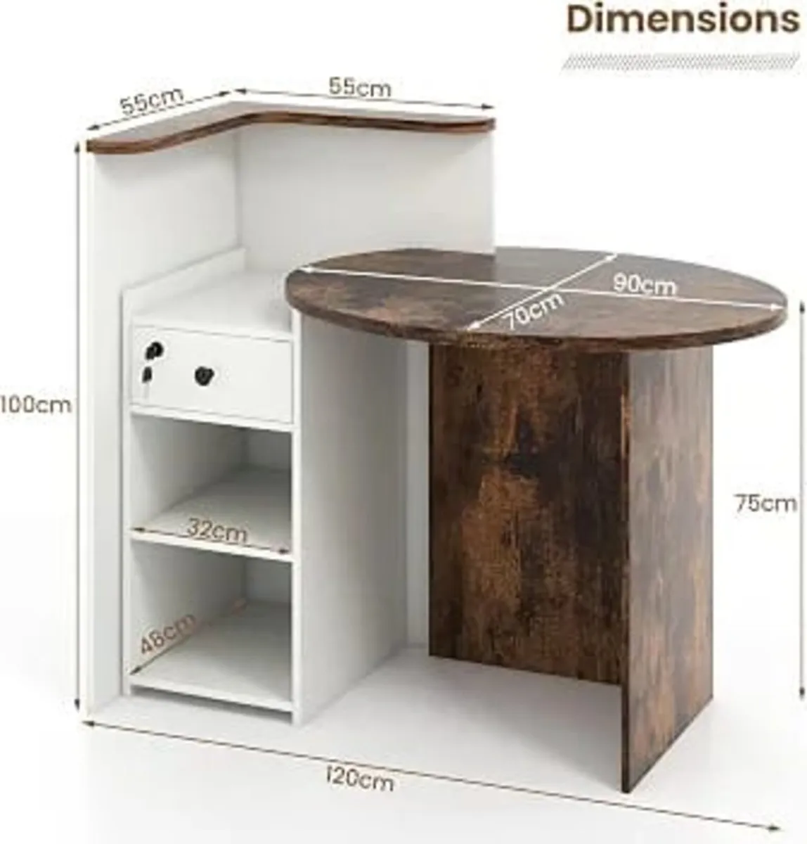 Reception Desk, Front Counter Desk with Lockable D - Image 4