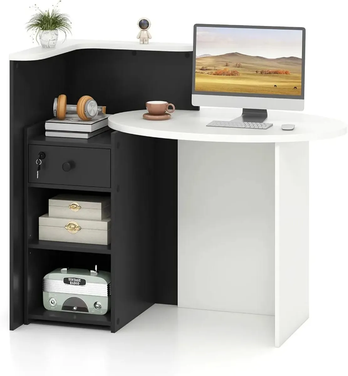 Reception Desk, Front Counter Desk with Lockable D - Image 1
