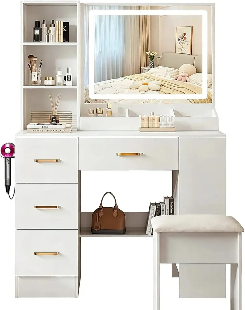 Dressing Table with Mirror and Stool: Vanity Desk - Image 1