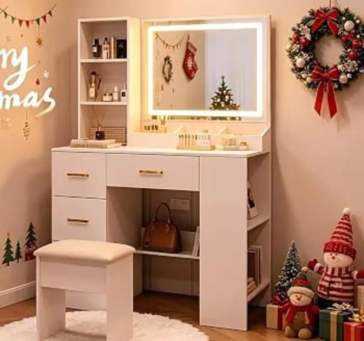 Dressing Table with Mirror and Stool: Vanity Desk - Image 3