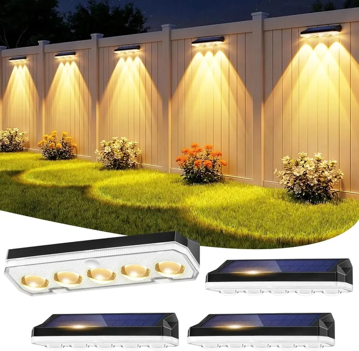 Solar Fence Lights Outdoor, 4 Pack Solar Lights Ou - Image 1