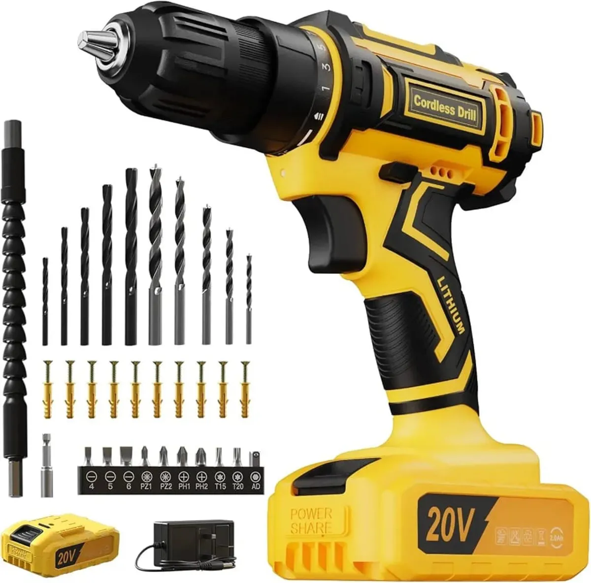 20V Cordless Drill Set, Power Drill bit Sets, Hand - Image 1