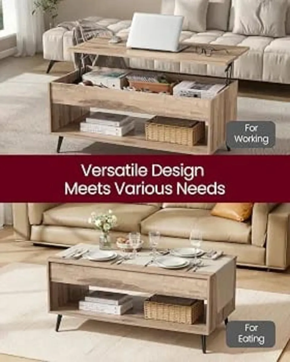 Lift Top Coffee Table, Gas Spring, Hidden Compartm - Image 2