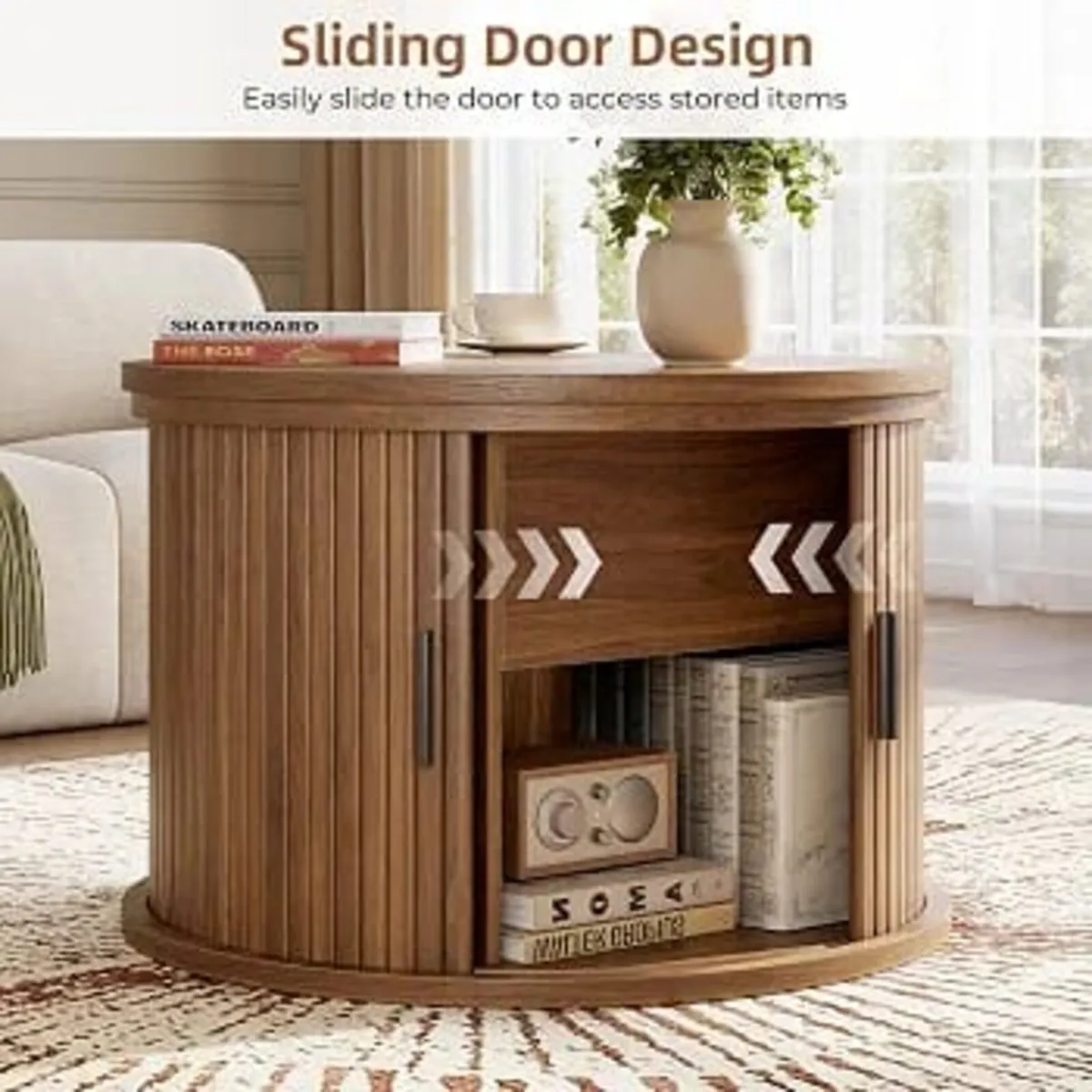 Round Lift Top Coffee Table, 60cm Fluted Drum Coff - Image 3
