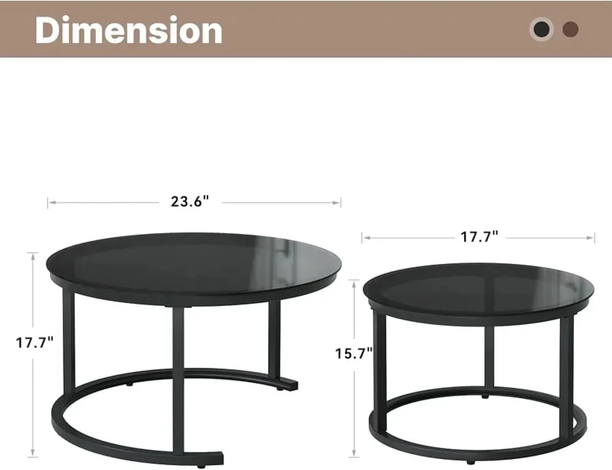 Round Nesting Glass Coffee Table Set of 2, Side Ta - Image 4