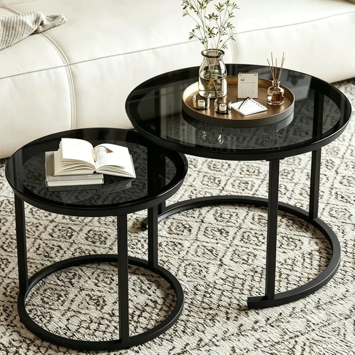 Round Nesting Glass Coffee Table Set of 2, Side Ta - Image 1