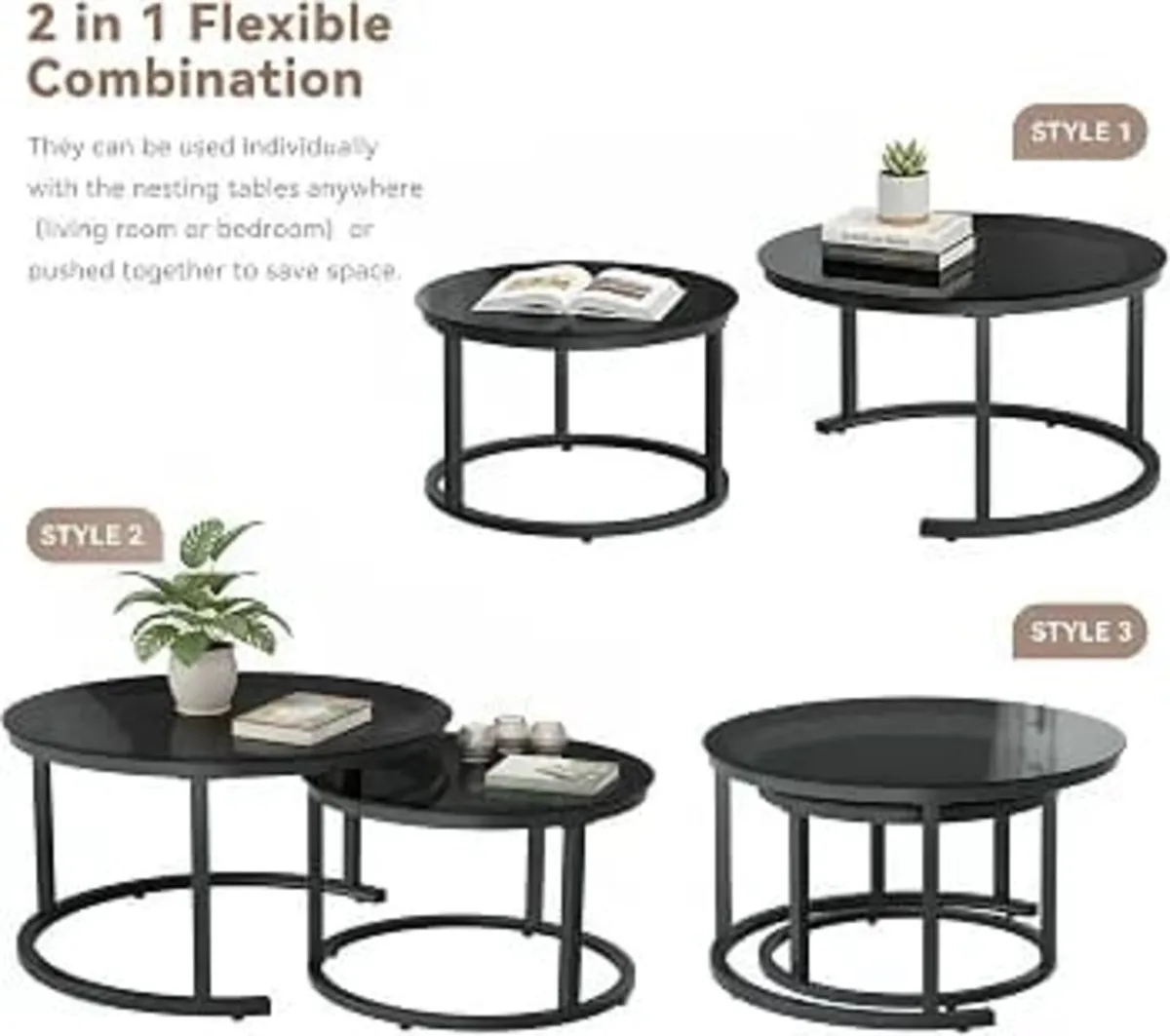 Round Nesting Glass Coffee Table Set of 2, Side Ta - Image 2