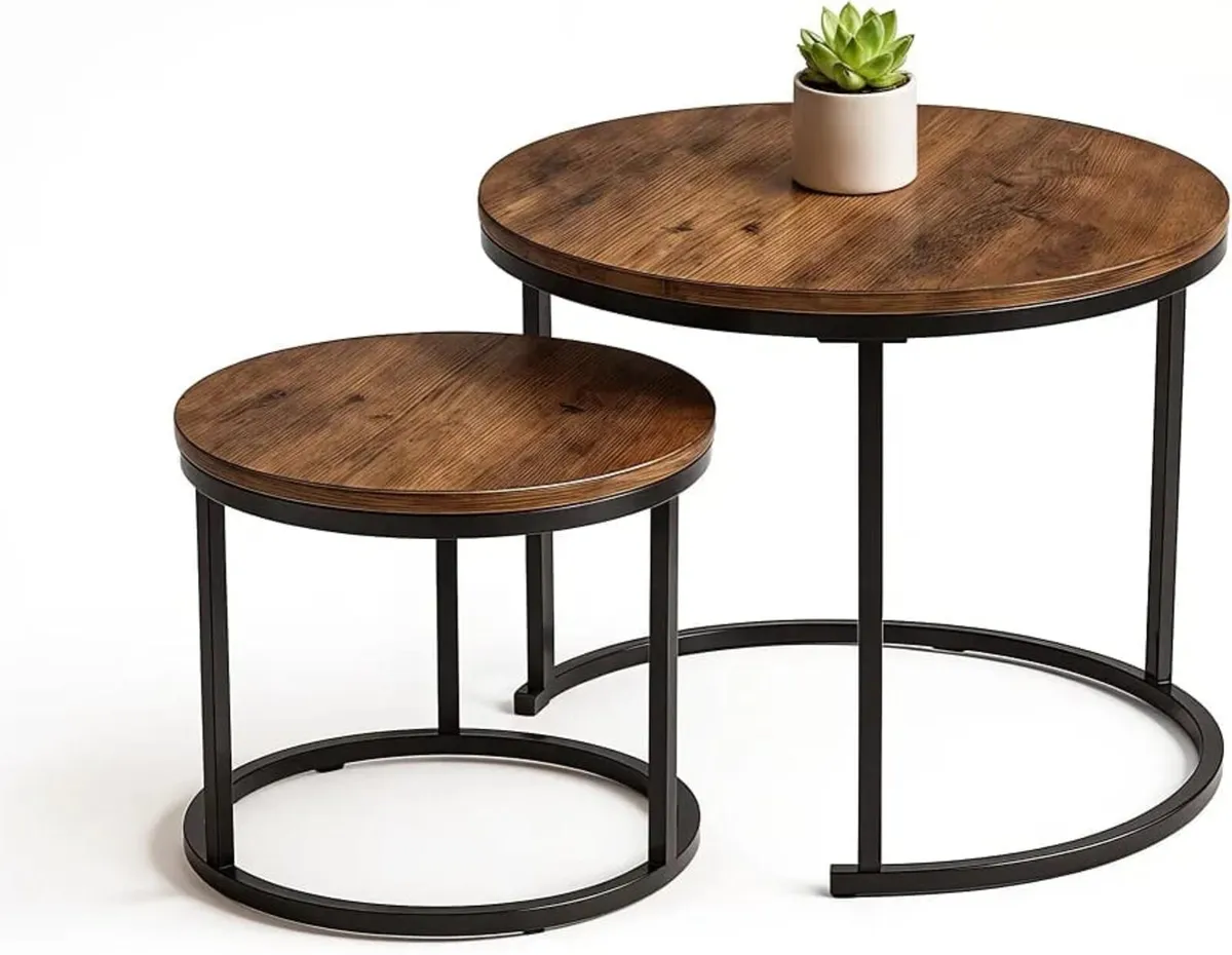 Round Nesting Coffee Table Set - Wooden Nest of Ta - Image 1