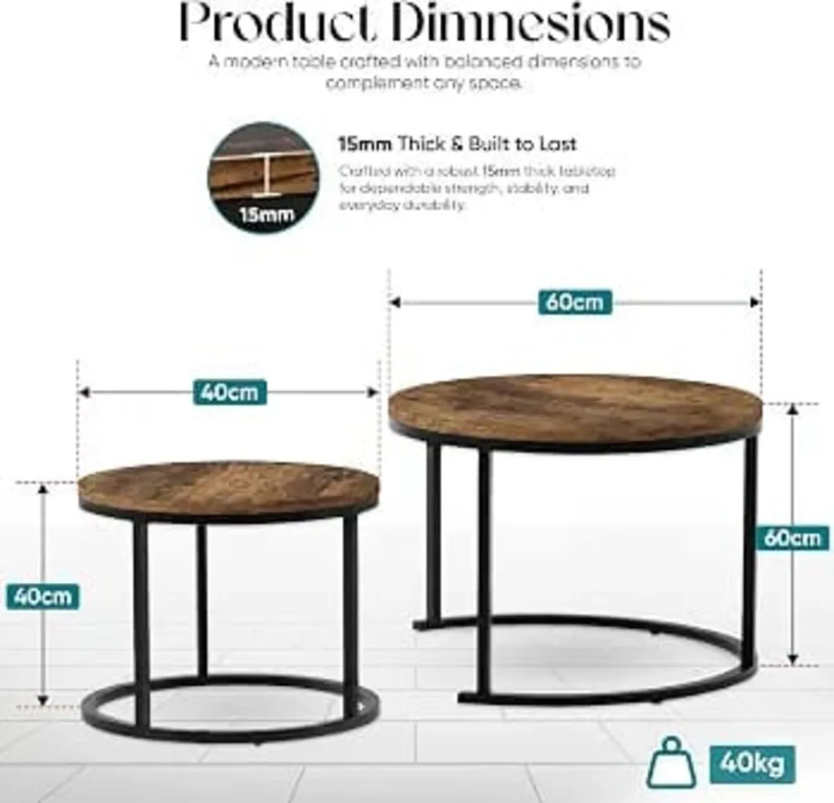 Round Nesting Coffee Table Set - Wooden Nest of Ta - Image 4