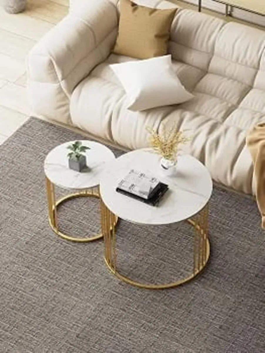 Nesting Coffee Table Set of 2, Round Table, Modern - Image 4