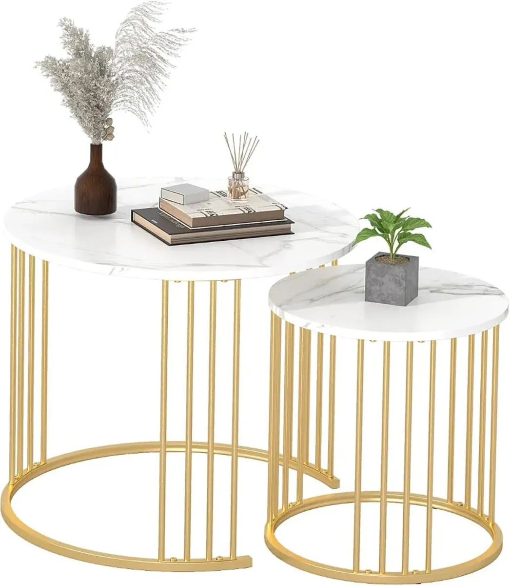 Nesting Coffee Table Set of 2, Round Table, Modern - Image 1