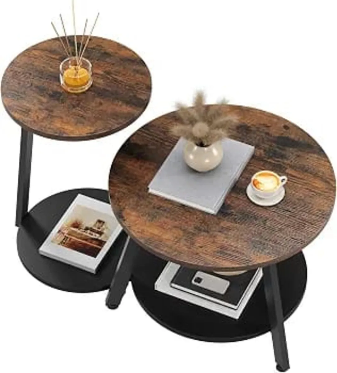 Round Coffee Tables, Set of 2 Nesting Tables with - Image 1