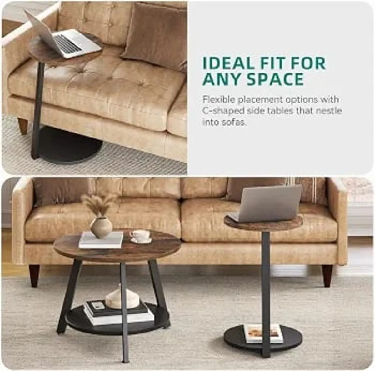 Round Coffee Tables, Set of 2 Nesting Tables with - Image 3
