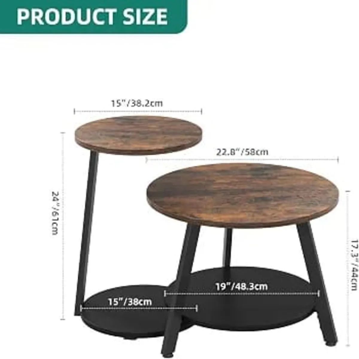 Round Coffee Tables, Set of 2 Nesting Tables with - Image 4