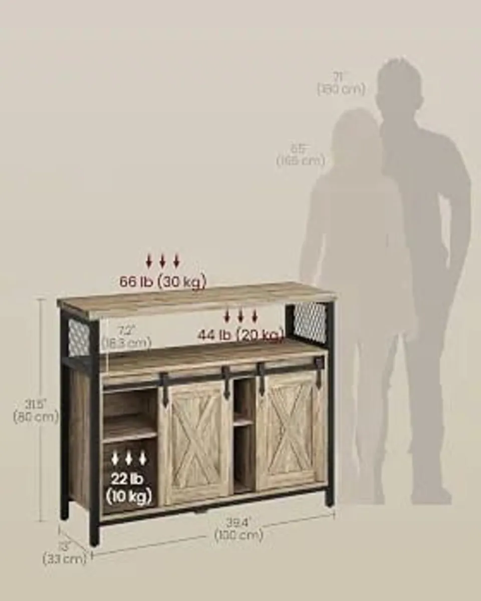 Sideboard, with 2 Sliding Barn Doors, 100 x 33 x 8 - Image 4