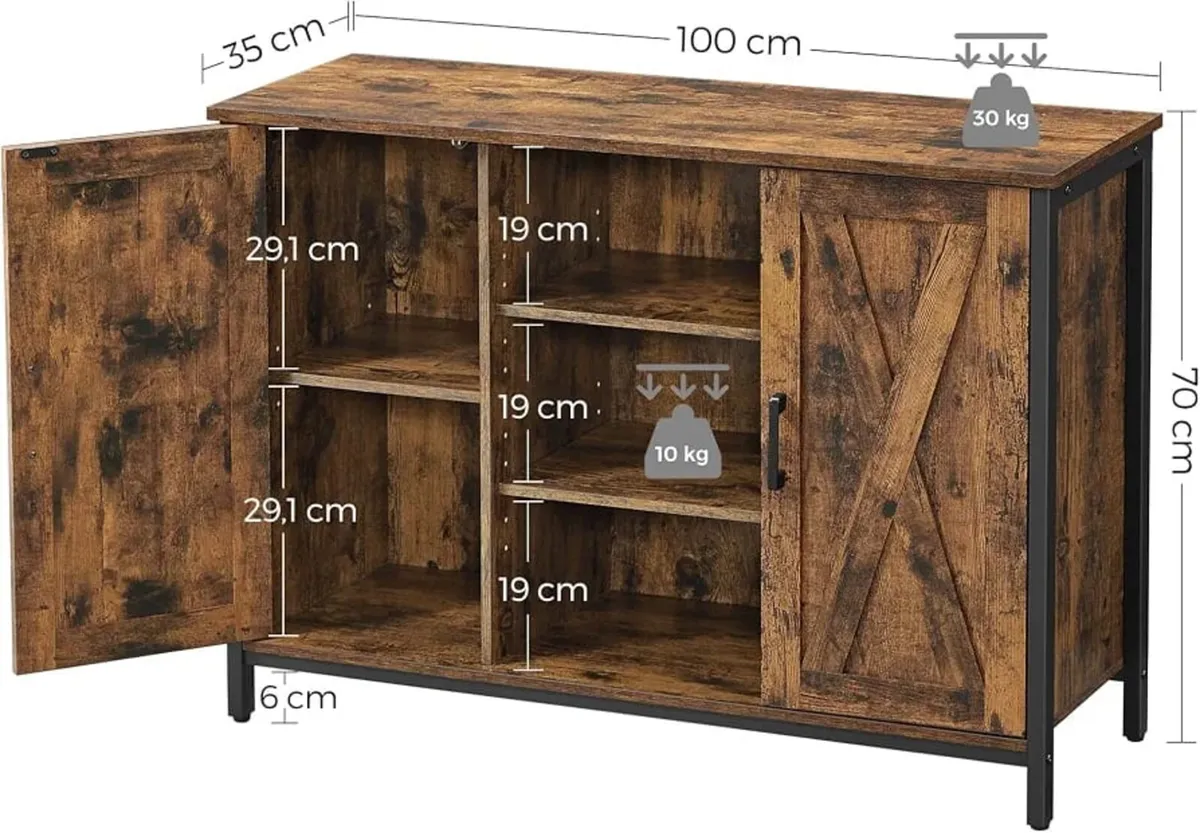Buffet Table, Sideboard with Cupboard, Barn Doors - Image 4