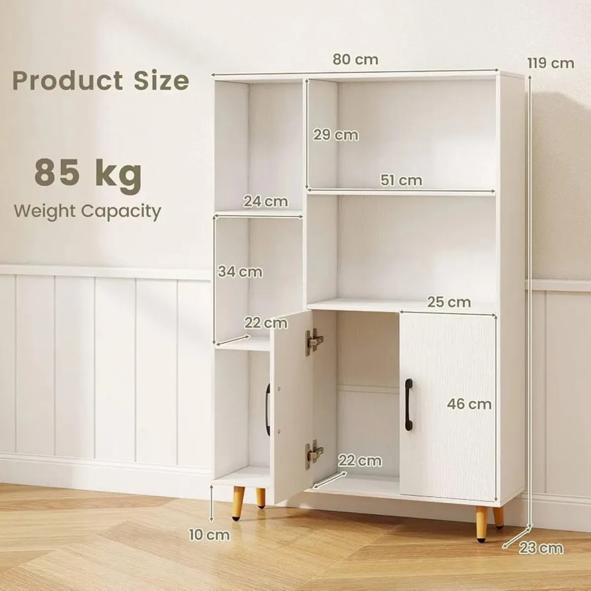 Wooden Bookcase, Free Standing Sideboard Storage C - Image 2