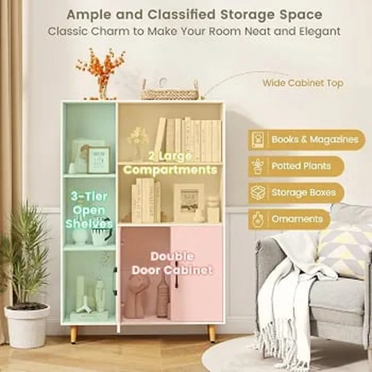 Wooden Bookcase, Free Standing Sideboard Storage C - Image 4