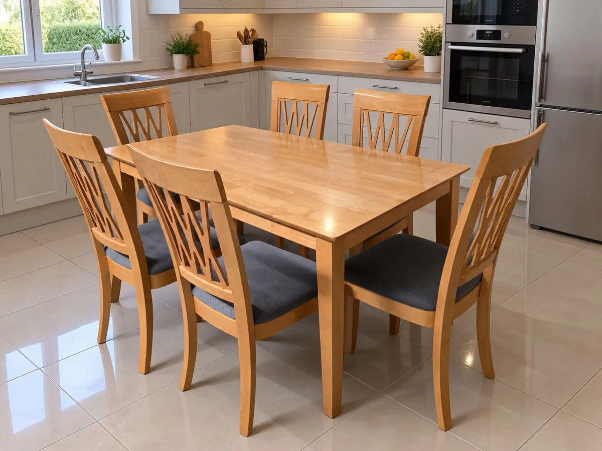 Table and 6 oak dining chairs - Image 1