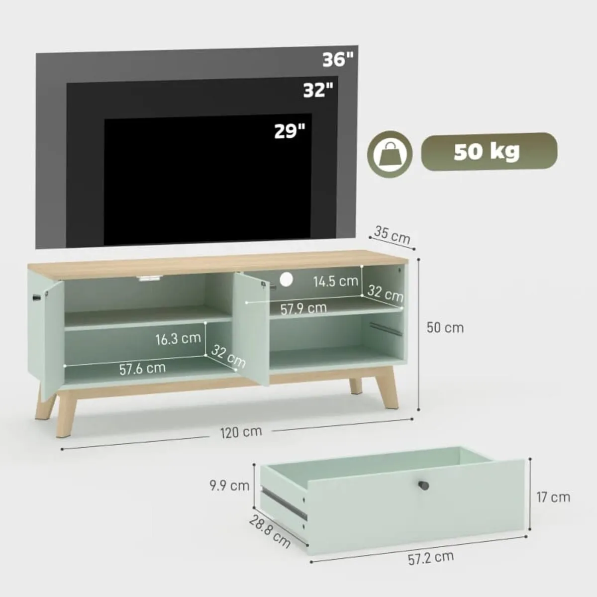 120 cm TV Unit, TV stand for TVs up to 91.44 cm wi - Image 2