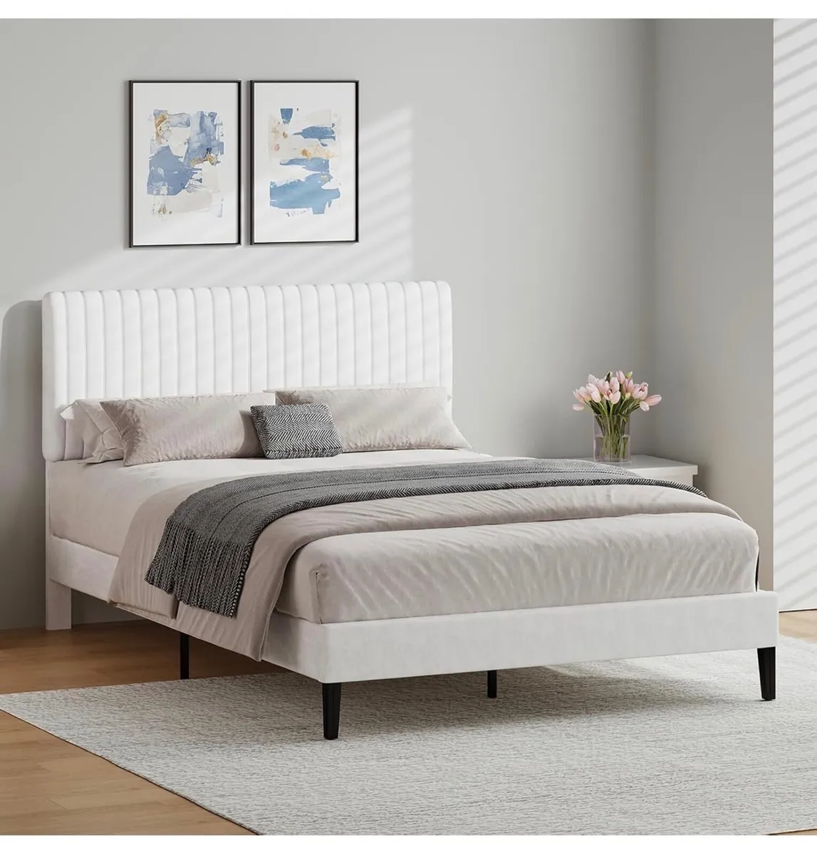 Double Bed Frame with Headboard, 135 X 190, White - Image 3