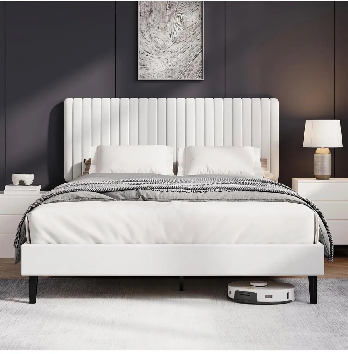 Double Bed Frame with Headboard, 135 X 190, White - Image 2