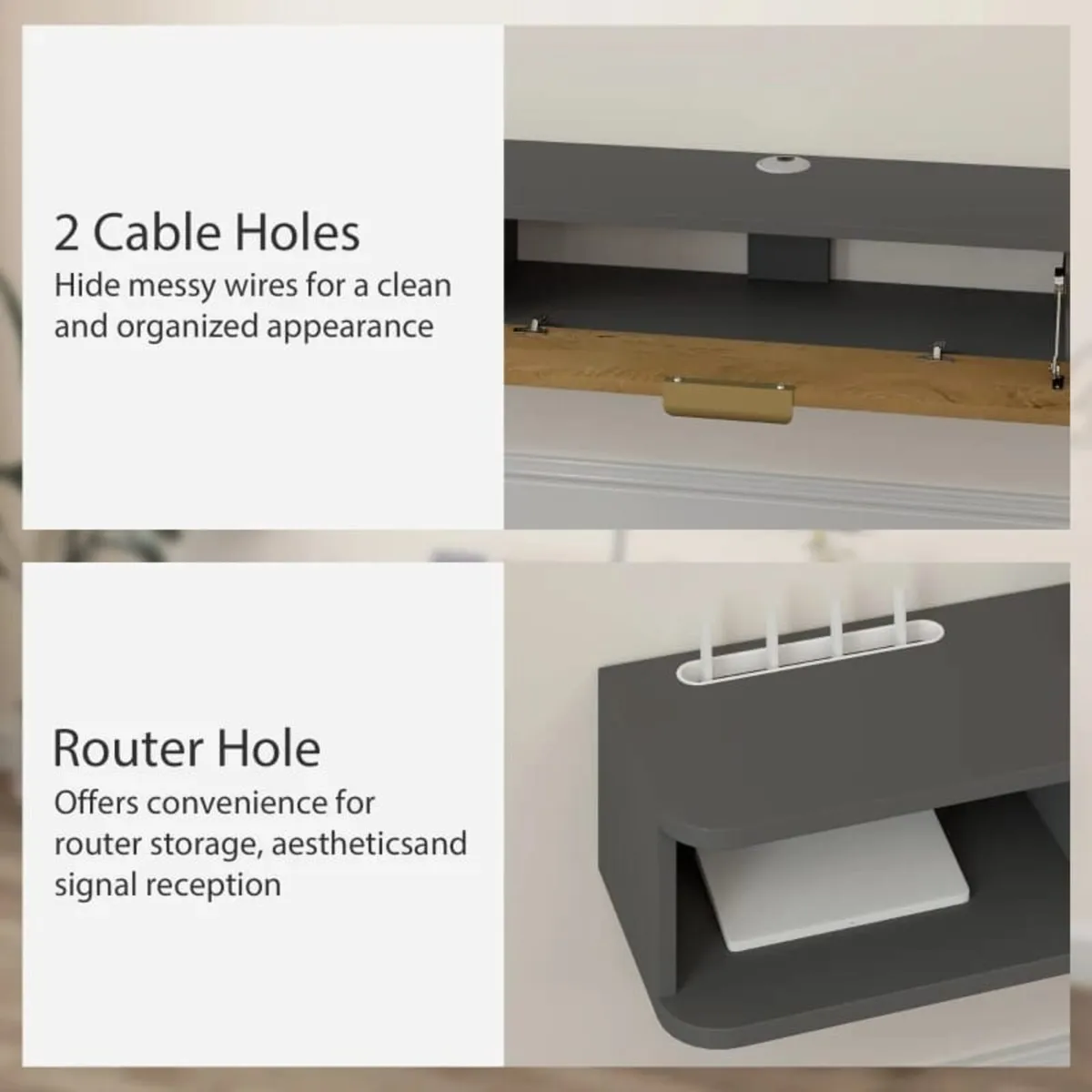 140 cm Floating TV Stand with Storage - Charcoal G - Image 4