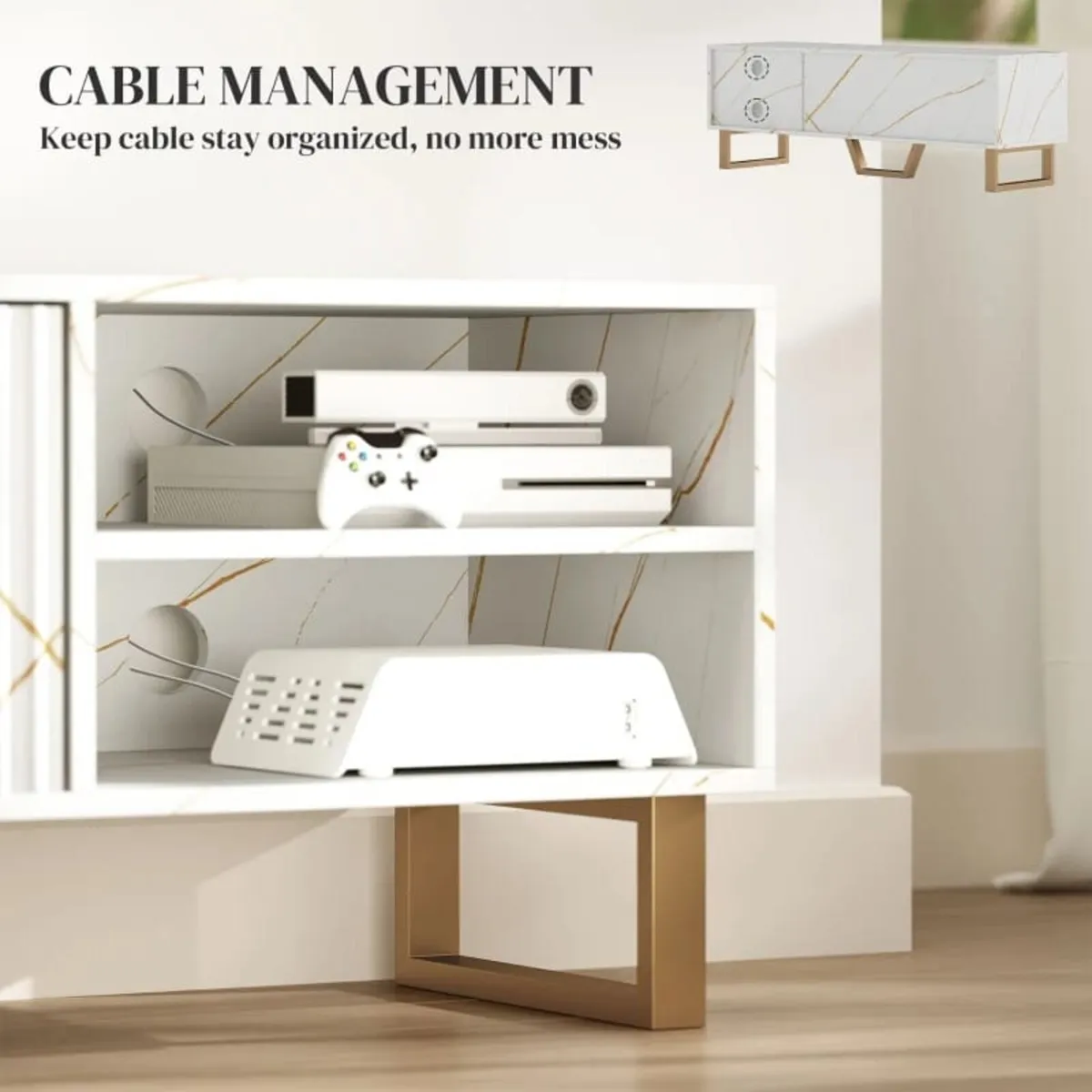 Marble Effect TV Unit, TV Stand Cabinet for up to - Image 4